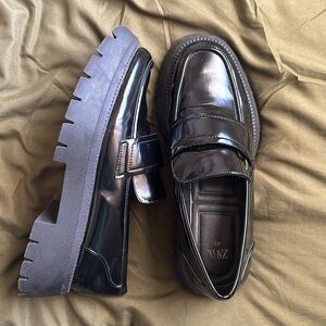 Zara treaded black leather loafer shoes
